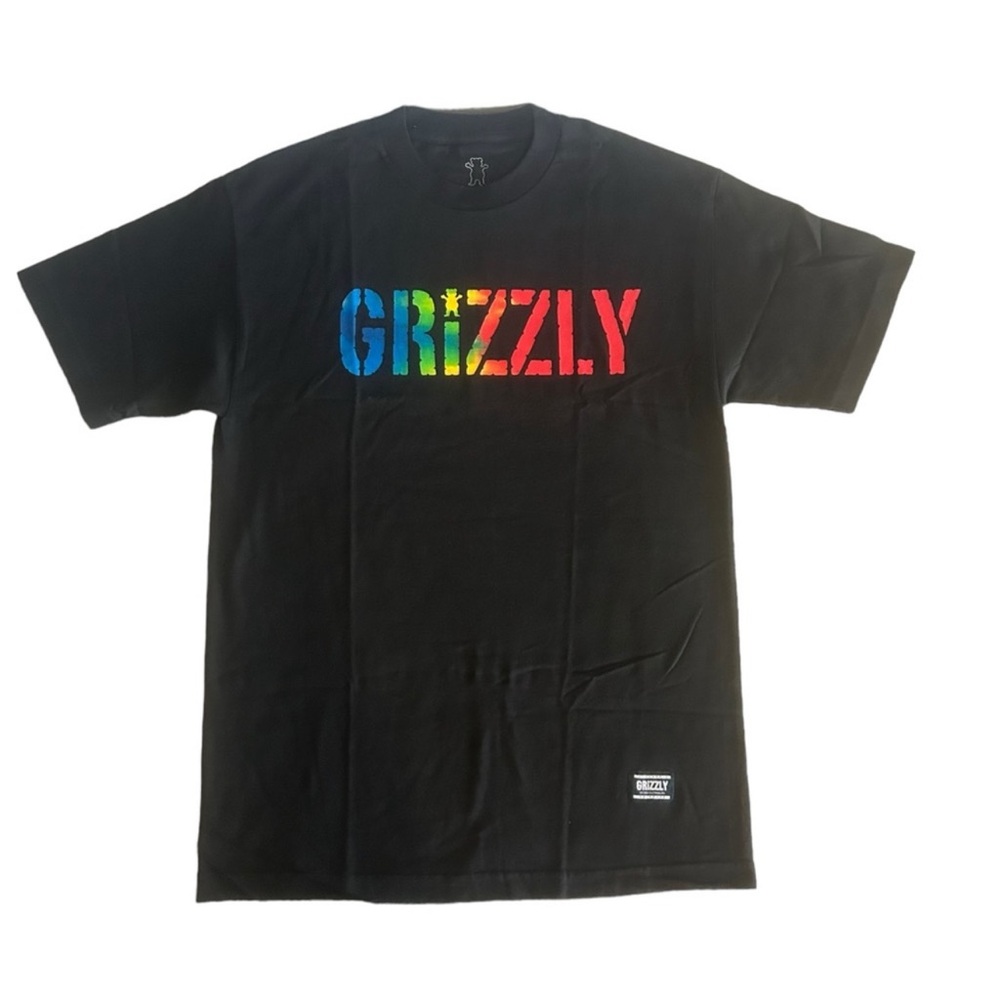 NIP Grizzly Men’s Tee Shirt Acid Stamp Tie-Dye Grizzly Stamp Black Size Medium